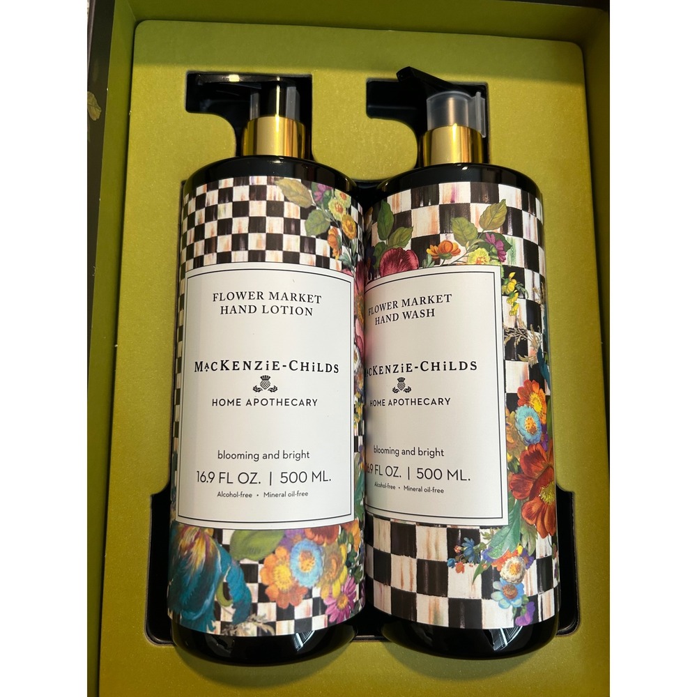 MacKenzie-Childs Flower Market Hand Wash & Lotion Caddy Set Courtly Check 16.9oz - Picture 2 of 3